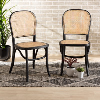 Baxton Studio C29-Black-Beechwood/Rattan-DC Cambree Mid-Century Modern Brown Woven Rattan and Black Wood 2-Piece Cane Dining Chair Seto